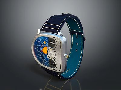 Stylish Modern Wristwatch For Daily Life With Blue Leather Strap And Silver Dial 3d model