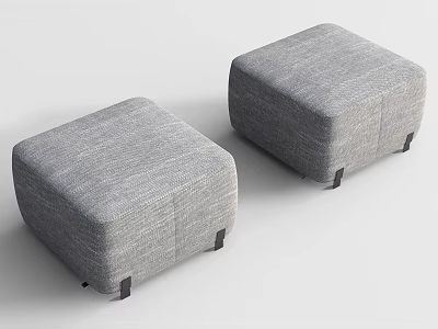 Two Stylish Gray Fabric Square Ottoman Stools With Black Legs For Modern Living Room Decor 3d model