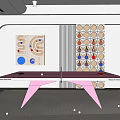 Pink Ping Pong Table with Paddles and Balls Indoor with Colorful Circular Curved Decorative Panels