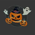 Halloween Decorative Scene Featuring Large Pumpkin Witch Hat Small Pumpkins Ghosts And Circular Dark Board 3d model