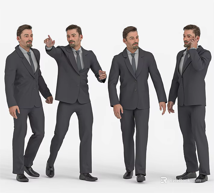 Sculpture Carving of Male Figure in Suit with Different Poses 3d model 