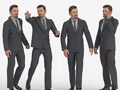 Sculpture Carving of Male Figure in Suit with Different Poses 3d model