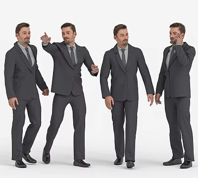 Sculpture Carving of Male Figure in Suit with Different Poses 3d model