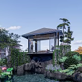 Traditional Chinese Garden Landscape With Pond Rocks Trees And Classic Architecture