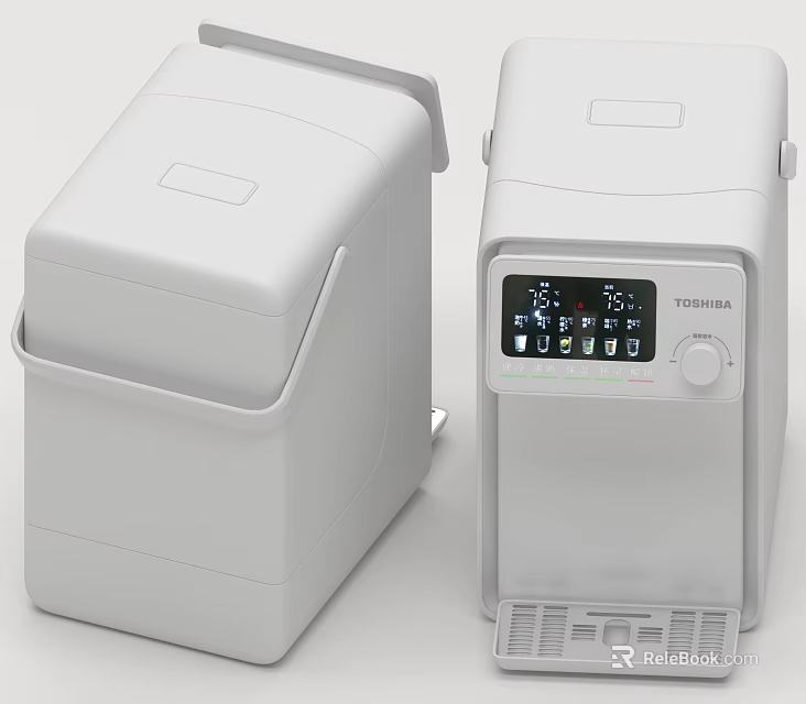 Two Modern TOSHIBA White Kitchen Appliances With Digital Display And Temperature Control 3d model 