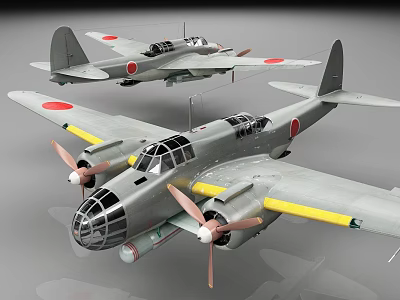 Vintage Military Aircraft Models With Grey Fuselage Red Markings Yellow Stripes And Twin Propellers 3d model