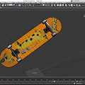 Orange Skateboard Deck With Yellow Spotted Design White Wheels And Metal Trucks