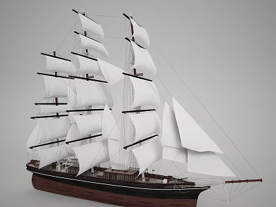 Tall Sailing Ship With Multiple Masts White Sails Dark Hull And Rigging 3d model