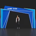 Modern Blue Archway With Game Over Text And Person Standing Under