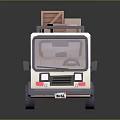 Cute Cartoon Style Mini Van With Wooden Boxes On Roof And Striped Exterior Design