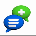 Decorative Ornament Set Featuring Green Blue Speech Bubbles With White Plus Sign And Horizontal Bars