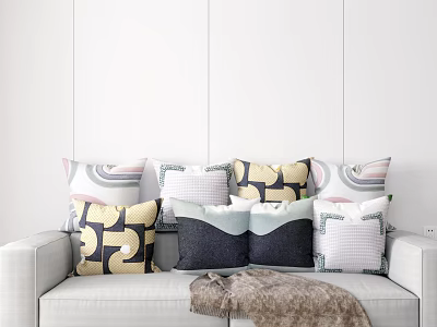 Colorful Modern Throw Pillows With Abstract Geometric Patterns For Sofa Decor 3d model