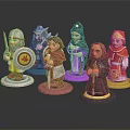 Colorful Character And Creature Figurines Featuring Armored Warriors Robed Mages Colored Bases