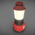 Vintage Furniture Kerosene Lamp With Red Base White Shade And Metal Handle