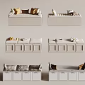 White Storage Bench Designs With Various Cushions And Decorative Elements 3d model