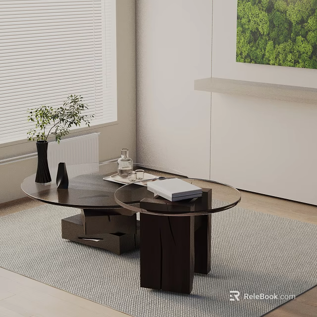 Modern Living Room Sofa And Coffee Table Set With Glass Top Wooden Base And Decor 3d model 