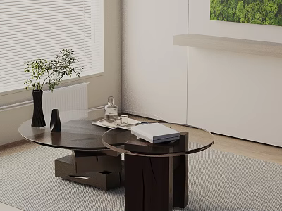Modern Living Room Sofa And Coffee Table Set With Glass Top Wooden Base And Decor 3d model