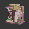 Cartoon Building Model With Modern Design Green Plants Curved Balconies And Colorful Accents