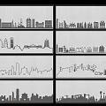 City Skyline Silhouette Background Wall Decor With Multiple Urban Style Designs 3d model