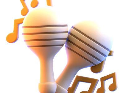 Bright Yellow Decorative Maracas Musical Instruments With Surrounding Golden Musical Notes 3d model