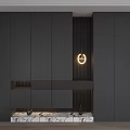 Elegant Modern Gray Shoe Cabinet With Marble Base Vertical Slats And Integrated Lighting