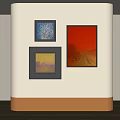 Three Abstract Paintings Hanging On White Wall For Modern Interior Decor 3d model