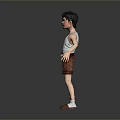 Man Wearing White Tank Top And Brown Shorts With Arms Outstretched Against Gray Background