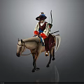 Man Riding White Horse Wearing Traditional Red Clothing With Black Hat And Bow