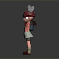 Cartoon Character In Red Plaid Hat Feather Green Shirt Bow Tie Shorts And Brown Shoes