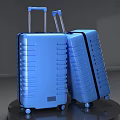 Blue Hard Shell Suitcases With Telescopic Handles And Wheels On Black Platform 3d model
