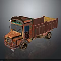 Vintage Red Dump Truck Featuring Yellow Cargo Bed And Decorative Patterns