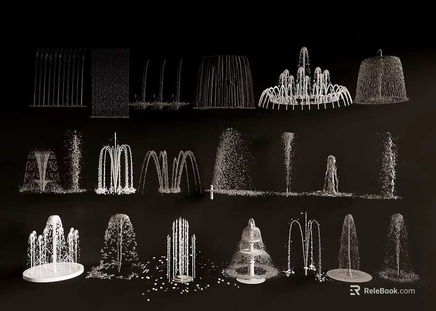 Various Decorative Water Fountain Designs With Different Shapes And Styles 3d model 