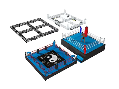 Premium Sports Equipment Boxing Ring Martial Arts Platform With Yin Yang Symbol And Punching Bag 3d model