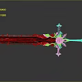 3D Rendered Red And Silver Sword With Ornate Spiked Design And Gemstone Core