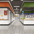 Supermarket Department Store Interior With Fresh Produce Meat Counter And Grocery Shelves