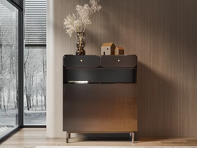 Modern Interior Console Cabinet Sideboard With Decorative Vase And Wooden Drawers 3d model