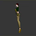 Game Movie Character with Red Hair Green Top Brown Pants Green Gloves and Yellow Shoes