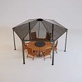 Patio Outdoor Wooden Table And Chairs Set With Octagonal Gazebo Cover
