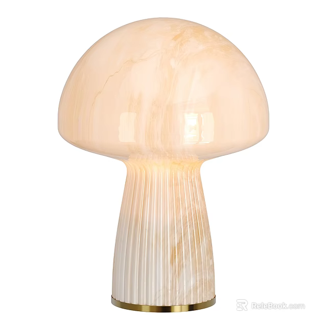 Modern Mushroom Shaped Table Lamp With Cream Colored Glass Shade And Ribbed Base 3d model 