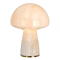 Modern Mushroom Shaped Table Lamp With Cream Colored Glass Shade And Ribbed Base