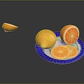 Fresh Oranges Including Whole Fruit And Slices On Blue Plate With Gray Background