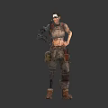 Bio Mechanical Character With Prosthetic Arms Legs Tactical Outfit Gear Front Back Views