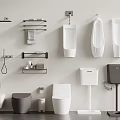 Modern Bathroom Interior With Toilet Urinals Wall Mounted Shelves And Towel Racks