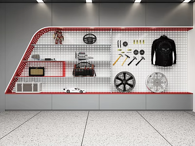 Hardware Tools Display on Organized Shelf with Wheels Wrenches Tool Bags and Measuring Tools 3d model