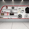 Hardware Tools Display on Organized Shelf with Wheels Wrenches Tool Bags and Measuring Tools