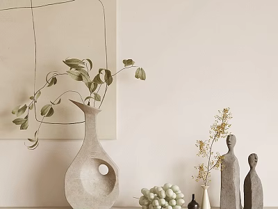 Decorative Ornament Set with Vase Green Leaves Abstract Figurines and Grape Decorations 3d model