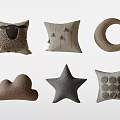 Decorative Pillows Featuring Different Shapes Like Sheep Crescent Cloud Star and Various Patterns 3d model