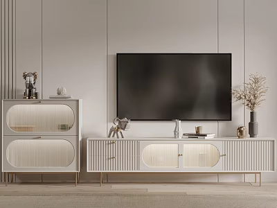 Elegant Modern TV Stand Design With White Cabinet And Gold Accents For Living Room 3d model
