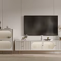 Elegant Modern TV Stand Design With White Cabinet And Gold Accents For Living Room