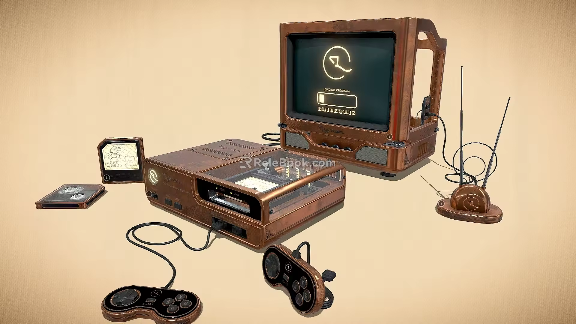 Retro Game Machine Retro TV Game Handle Retro Electrical Ornaments 3d model